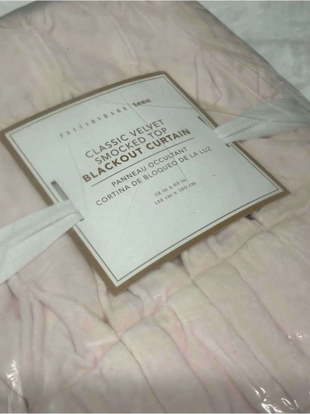 Pottery Barn Classic Velvet Smocked Top Blackout Curtain Blush Pink 52 x 63 NWT